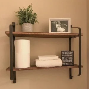 Rustic Industrial Wood Metal Wall Floating Shelf